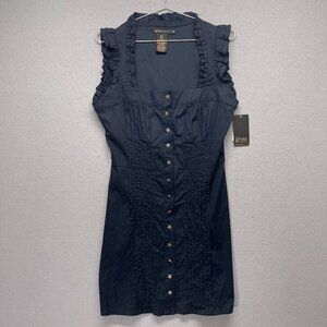 Grass Collection Dress Womens Medium Black Sleeveless Ruffle Pleated